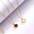 Unique Four Leaf Clover Necklace for Women Girl White / Black clavicle chain with finger ring. 