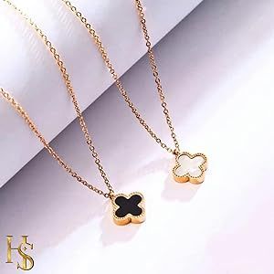Unique Four Leaf Clover Necklace for Women Girl White / Black clavicle chain with finger ring
