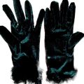 Women's Girl's Black Winter Velvet Gloves With Frr Cuff On Wrist. 