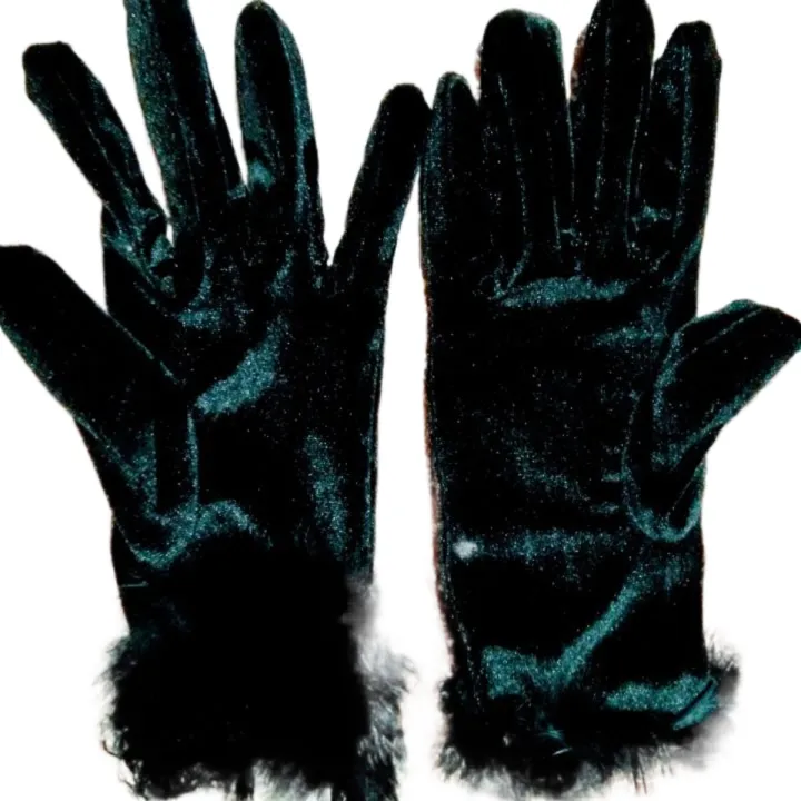 Women's%20Girl's%20Black%20Winter%20Velvet%20Gloves%20With%20Frr%20Cuff%20On%20Wrist%20-%20Image%202