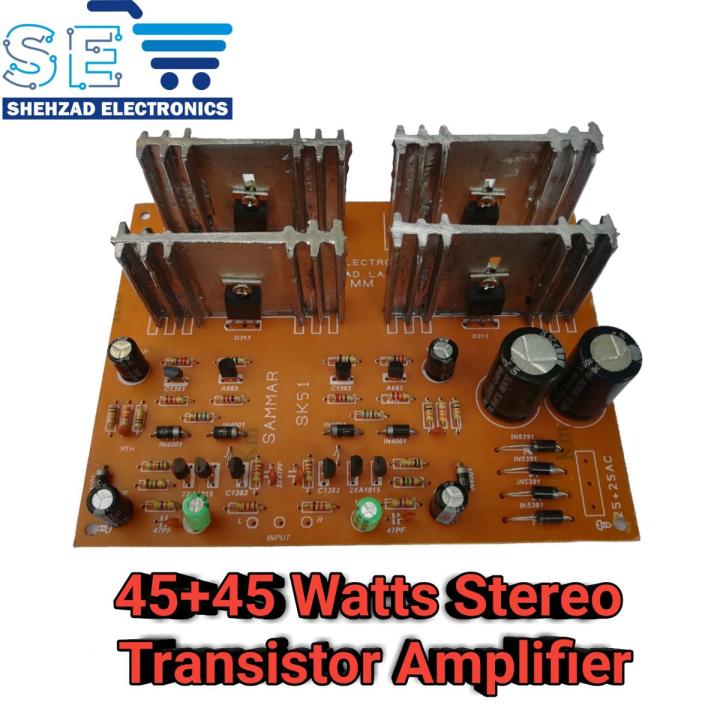 Audio Transistor Stereo Amplifier Circuit kit 45+45 Watts Class AB Board