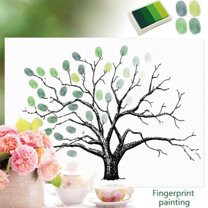 Wedding Thumbprint Tree Finger Painting Wedding Guest Book Green