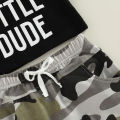 Newborn Toddler Boy Outfits Sets Letter Printed Short Sleeve T-shirt with Camouflage Short Pant Suits. 