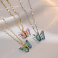 Luxury Female Butterfly Pendant Necklaces Women Jewelry Shiny Colorful Clear Crystal Stainless Steel Crystal Butterfly Necklace Necklace Jewelry For Woman. 