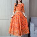 Women Floral Beach Dress Long Sleeve Casual Party Vintage Boho Maxi Dress Comfortable Versatile Dress. 