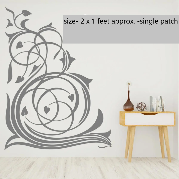 size- 2 X 1 Feet -floral flower geometrical pattern corner style self adhesive wall Decor Vinyl Sticker for hall, lounge, room ,home, office, decoration -single patch -  Gray color- Rising Arts