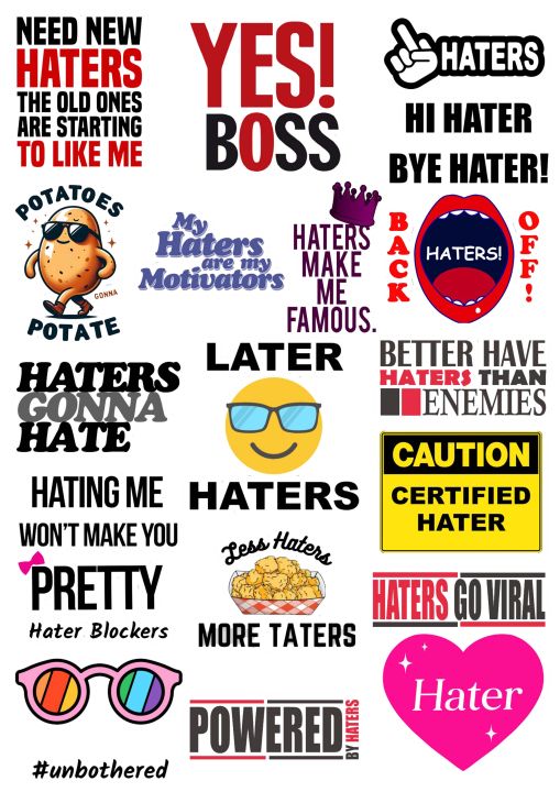 Haters stickers for girls, for boys, 