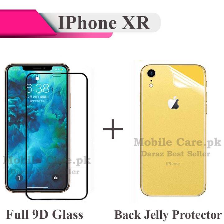 Apple iPhone XR Glass Protector 9D5D6D10D11D21D Black Tempered Glass Screen Protector Full Glue Edge To Edge + Back Clear Jelly Protector Soft Film Protection For Apple iPhone
