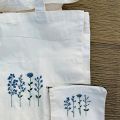 Easy Carry Customized Floral Handmade Tote Bag for School & University Girls  Cloud Denim - Personalized Eco-Friendly Carryall with Mini Pouch Pencil Case. 