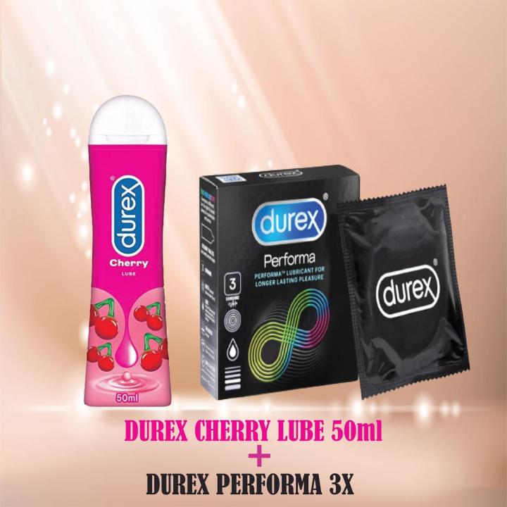 Durex Lube Very Cherry Lubricant Pleasuring Massage and fun - 50 mL With Performa 3s Condoms