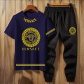Mens Summer Versace Printed Tracksuit T-shirt & Trouser Trendy Fashion Arrival Gym Sports  Outdoor Casual Wear t-shrit Track Suits for Boy. 