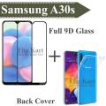 Samsung Galaxy A30s Glass Protector 9D5D6D10D11D21D Black Tempered Glass Screen Protector Full Glue Edge To Edge + Back Cover Transparent Soft Silicone Crystal Clear Case Cover For Samsung Galaxy A30s. 