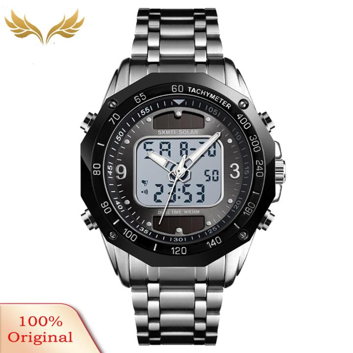 Men Solar Power Luminous Dual Display Digital Analog Sport Wrist Watch
