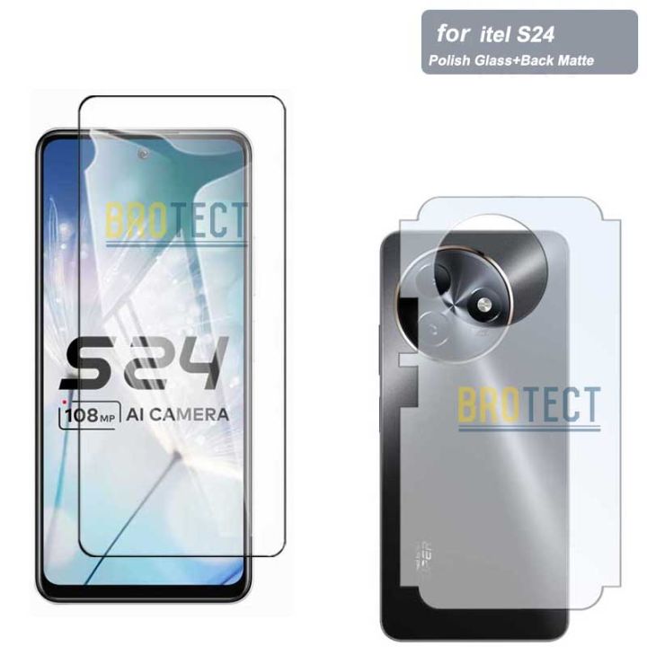 Pack of 2 ITEL S24 Tempered Glass + Back Matte Protector Vinyl ...