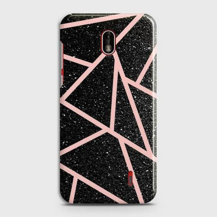 Nokia 1 Plus Cover Case Black and pink line Hard Cover- Design 44 Cover
