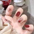 24Pcs Red Rose Gold Fake Nails with Glue DIY Art Design False Nails Wearable Nails Artificial Nails. 