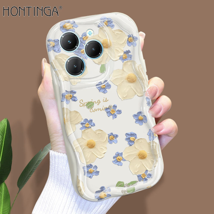 Hontinga for Infinix Hot 40 H40 Pro Back Cover Multicolor Flower Cream Texture Phone Case Wavy Edge Soft Silicone Cover