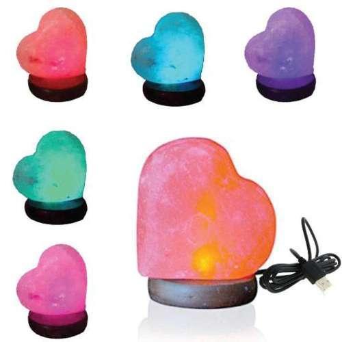 USB Salt Lamp Heart Shaped with Wooden Base