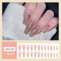 Butterfly Flash Diamond Paste 24Pcs Wearable Artificial Nails – Light Luxury Pure Stylish Pattern Nails. 