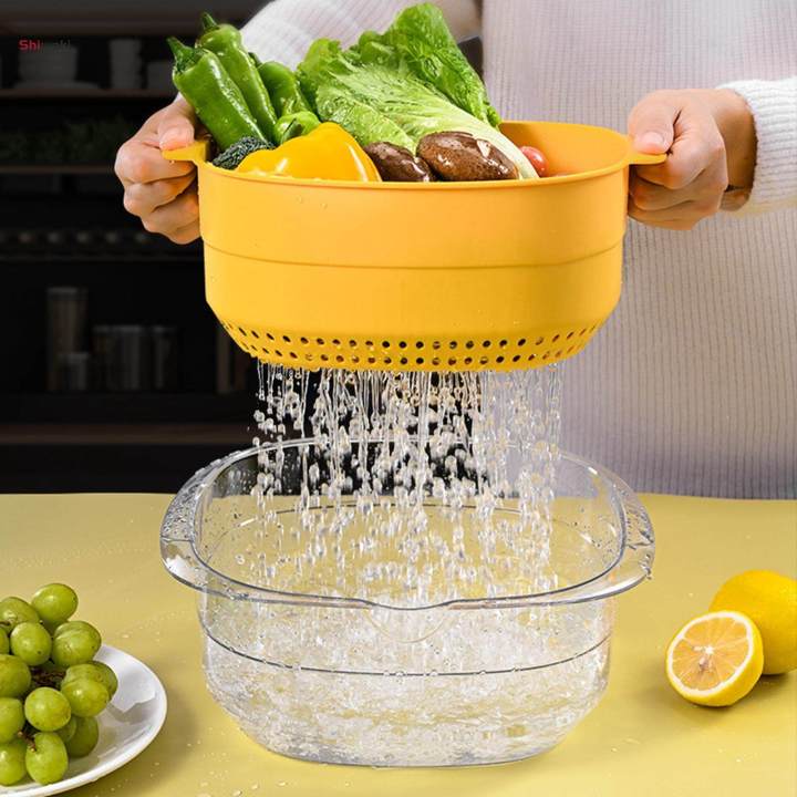 Kitchen Strainer Colander Bowl, Fruit Washing Bowl, Food Storage Basket Space Save Multipurpose