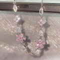Fashion Exquisite Pink Crystal Flower Bracelets For Women Girls Sweet Sparkling Light Luxury Bracelet Party Jewelry Gift Qoddess. 