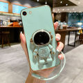 For OPPO A57 (2016) / A39 / A37 Back Cover with Astronaut Folding Stand Lanyard Luxury 6D Plating Shiny Stylish Phone Case Square Frame Soft Silicone Protective Cases Pouch. 