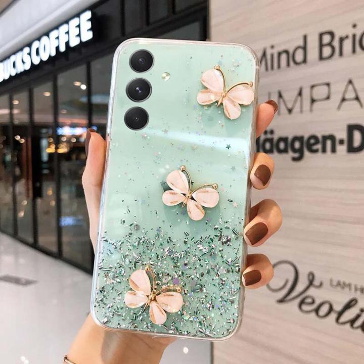 New Phone case For Samsung Galaxy A24 Glitter Soft Transparent Butterfly Stars glitter Moon For Samsung A24 Phone cover