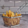 Mini Stainless Steel Frying Basket – Small 304 Mesh Fry Basket for French Fries, Snacks, Dim Sum & Commercial Use – Food-Grade Silver Serving Basket. 