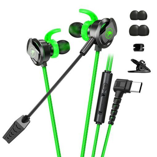 Plextone RX3 PLUS Type-C Interface In-ear Wired Game Earphones Pluggable Mic RGB Light Effect – Green