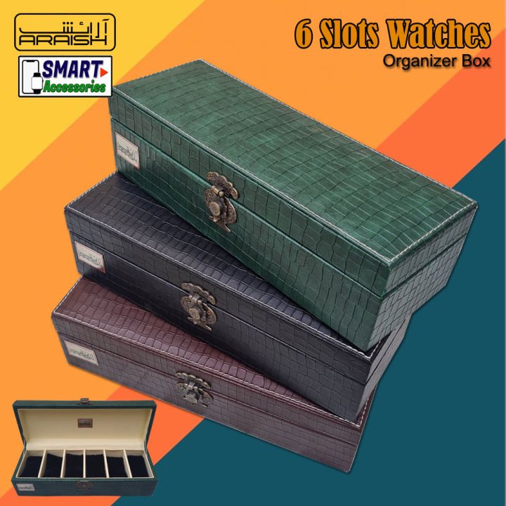 6 Slots 6 Grids PU Leather Watch Organizer Box Smart Watch Organizer Box
