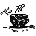 Creative Coffee Cup Shaped Wall Clock Modern Design 3D Mirror Wall Clocks Stickers for DIY Home Room Kitchen Wall Decorations. 