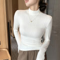 Knitwear Bottoming Shirt for Women Autumn and Winter New Western Style Inner Wear Mock Neck Sweater Slim-Fit Long-Sleeved Mid-Collar Warm Top. 