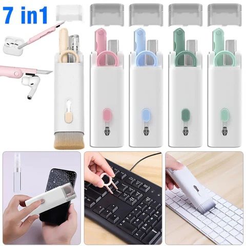 Multifunctional 7-in-1 Computer Keyboard Cleaner Brush Kit Earphone Bluetooth Headset Cleaning Pen For Headset Keyboard Cleaning Tools Cleaner Keycap Puller Kit
