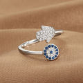 Simple Dainty Stackable Gold Plated Ring Blue Lucky Eye Protection Jewelry Evil Eye Greek Eye Adjustable Joint Rings Accessories. 