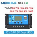 100A/80A/60A/50A/40A/30A/20A/10A Solar Charger Controller 12V 24V Auto PWM Controllers LCD Display 5V Dual USB Output Controller. 