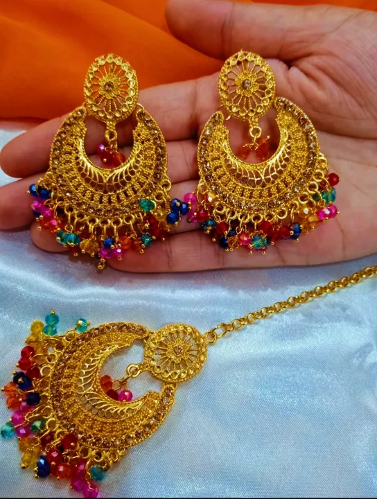 New%20%20Collection%20Golden%20Earrings%20For%20Women%20Hanging%20Circle%20Style%20Ear%20Ring%20With%20tika%20For%20Beautyfull%20girls.%20-%20Image%203