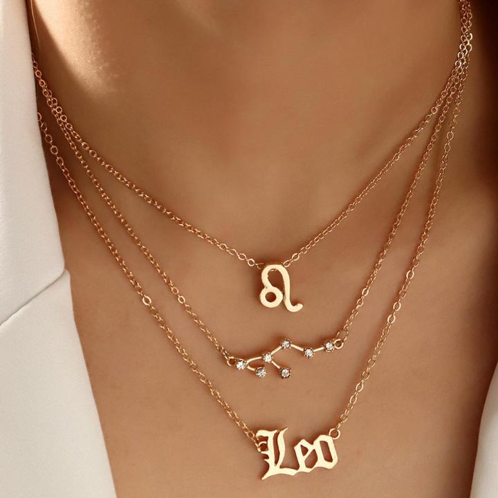 Leo Female Elegant Star Zodiac Sign 12 Constellation Necklaces Pendant  layer locket