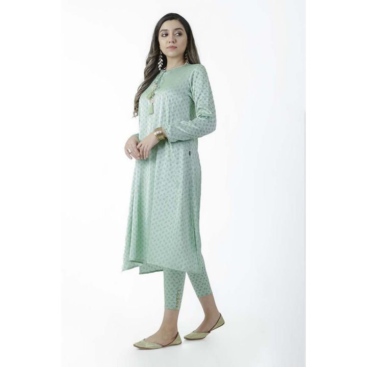 EGO Fall Collection 2019  Scattered 2 Piece  Mint Green Crinkle  2Pcs Stitched For Women