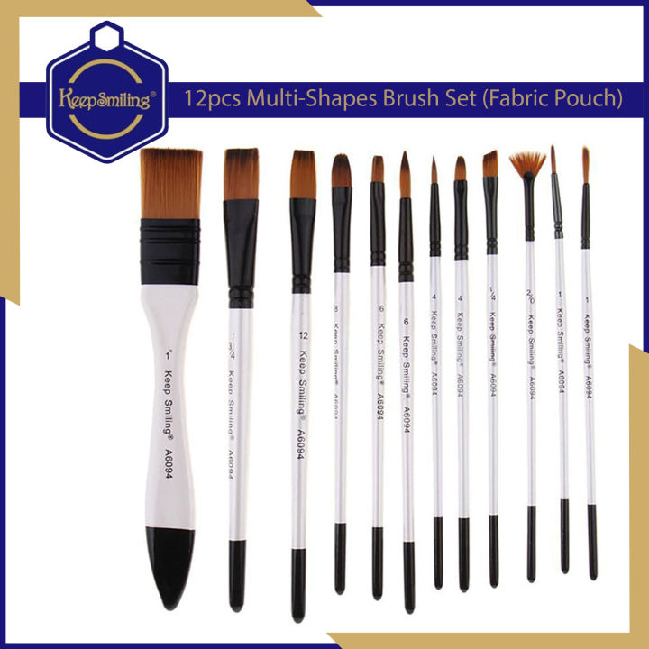 Keep Smiling A6094 (in FABRIC POUCH) 12pcs Multi shape Paint Brush Set ...