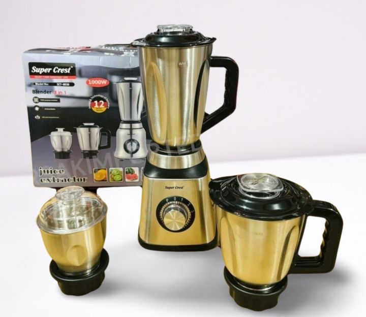 SUPEREST Best Juicer Blender Machine Set 3 in1 Stainless Steel Body Heavy Duty Blender Germany Brand -1000Watts Powerfull Motor / 6 Sharp Blades For Ice Crushing,smooothies,Soybean,etc Blender Choper, Grinder | SILVER