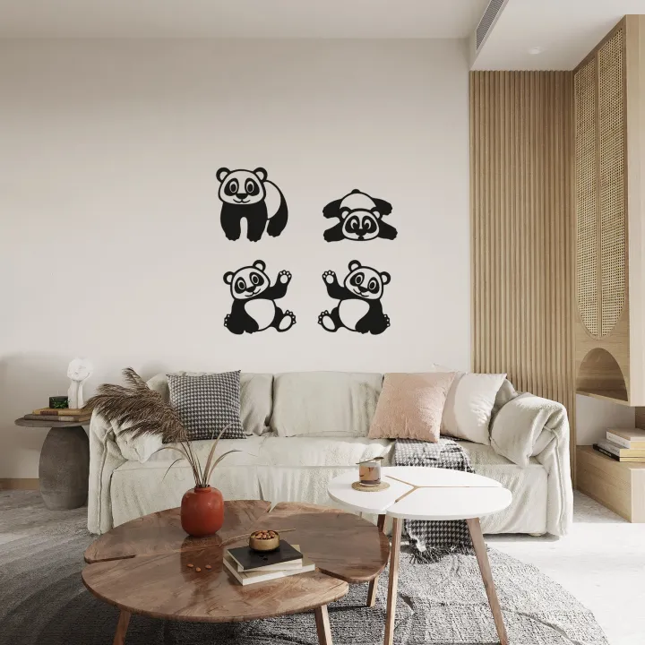 3D Wooden Wall Art 4 Pieces Wooden Panda Room Decoration Pair of Panda ...