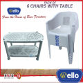 WELLO (BOSS) Set Of 6 Plastic Chairs And Plastic Table -  Dark Grey. 