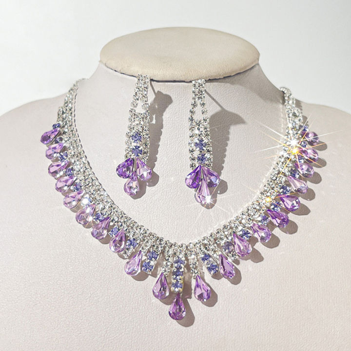 Women’s Wedding Jewelry Set – Rhinestone Necklace, Earrings & Bracelet – 150 White Crystals, 3-Piece Set - View #6