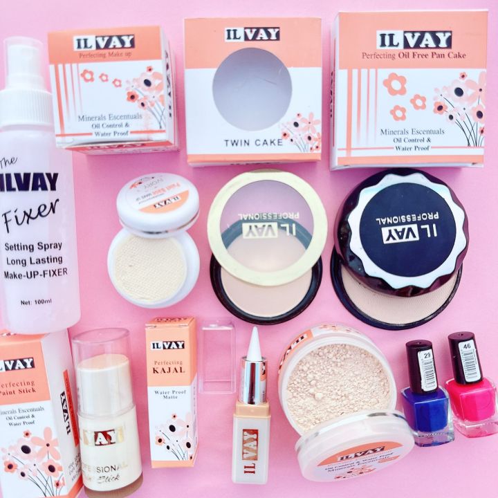 12PCS%20Bridal%20Makeup%20Deal%20-%20Makeup%20Fixer%20-%20Foundation%20Stick%20-%20Compact%20Powder%20-%20Loose%20Powder%20-%20Pan%20Cake%20-%20Kajal%20-%202Pcs%20Nail%20Polish%20-%203Pcs%20Sponge%20-%20Image%202