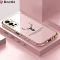 Jizetin (Free Lanyard) for Infinix Hot 12 Back Cover Antlers Luxury 6D Plating Case Side Pattern Soft Silicone Square Mobile Phone Cases. 