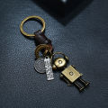 Punk Cartoon Robot Pendant Genuine Leather Keychain For Men Cowhide Key Ring Car Key Chain Waist Accessory. 