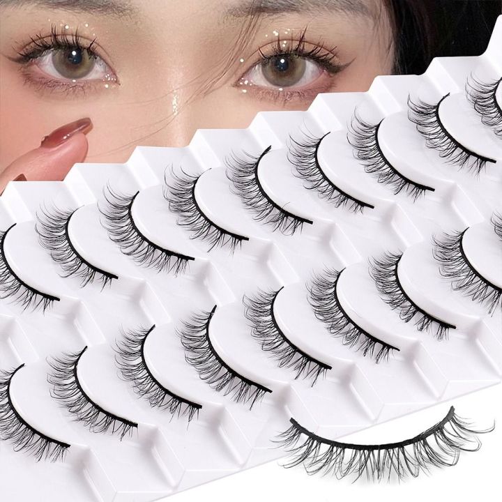 10 Pairs Wispy Natural Fake Eyelashes Manga Lashes Short Lashes Cat Eye Look False Eyelashes