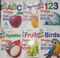 Pack of 6 Colouring Books for Kids - Read Write & Colour -Big Size Books -ABC, 123,animals , fruits, birlds and Vegetables - White. 