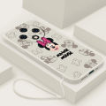 OPPO Reno 12F Reno12 F 5G Minnie Cartoon Mouse Case Shockproof Luxury Liquid Silicon Cover with Lanyard. 