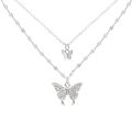 Flash Diamond Butterfly Double Necklace For Women Simple Design Crystal Elegant Wedding Jewelry Gifts. 